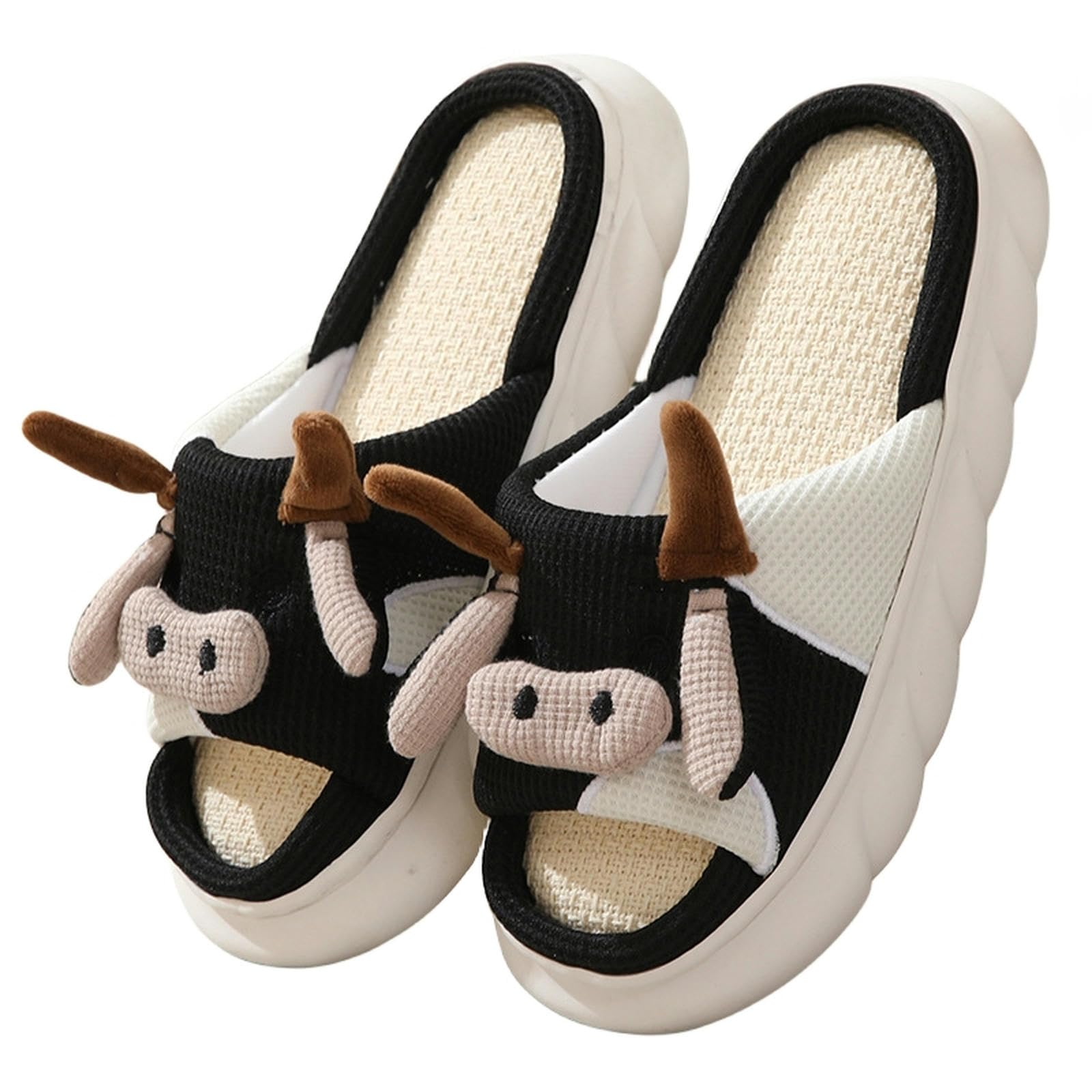Bawełniane kapcie śmieszne kawaii krowa kapcie uniwersalne domowe kapcie domowe, Krowa biała, 40-41(fit 39-40)