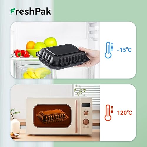 Miniatura 3 de Recipientes para llevar, recipientes de plástico negro de 27 onzas para llevar para el almuerzo, paquete de 50 unidades, reutilizables, sin BPA,