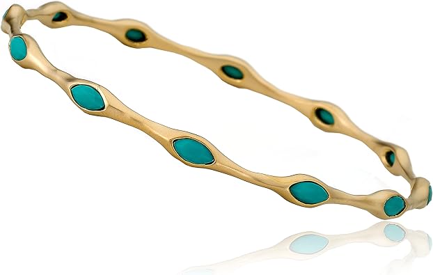 Arctic Mist Satin 14k Gold-Plated Thin Bangle with Coral Teardrop Stones