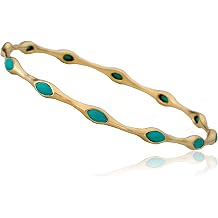 Arctic Mist Satin 14k Gold-Plated Thin Bangle with Coral Teardrop Stones