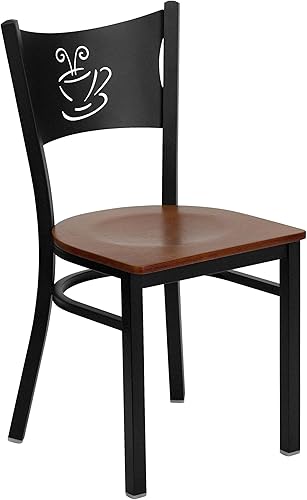 Miniatura 9 de Flash Furniture 2 Pk. Hercules Serie Negro Café Back Metal Silla de Restaurante - Asiento de madera de cerezo