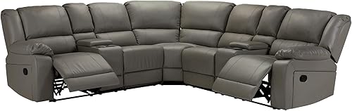 MOEO Sofá modular grande de cuero para sala de estar sofá simétrico de movimiento reclinable manual moderno con 2 portavasos y almacenamiento para