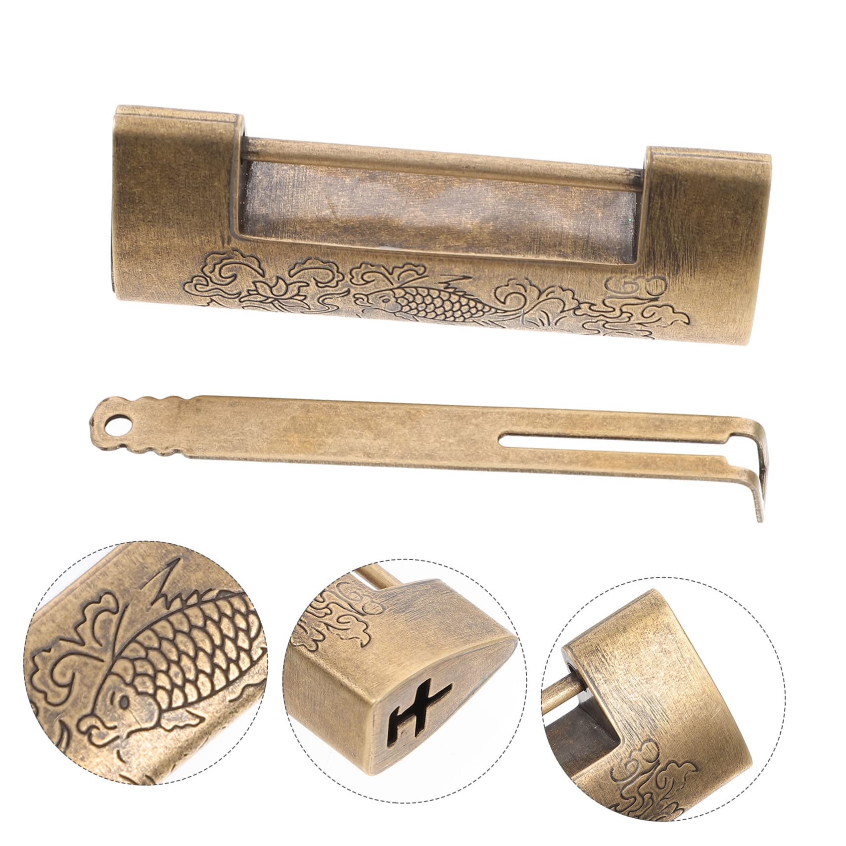 Mikikit 3sätze Vintage Graviertes Antikes Vorhängeschloss Aus Holz Chinesisches Design Für Schmuckkisten Und Truhen Abstand Antikbraun
