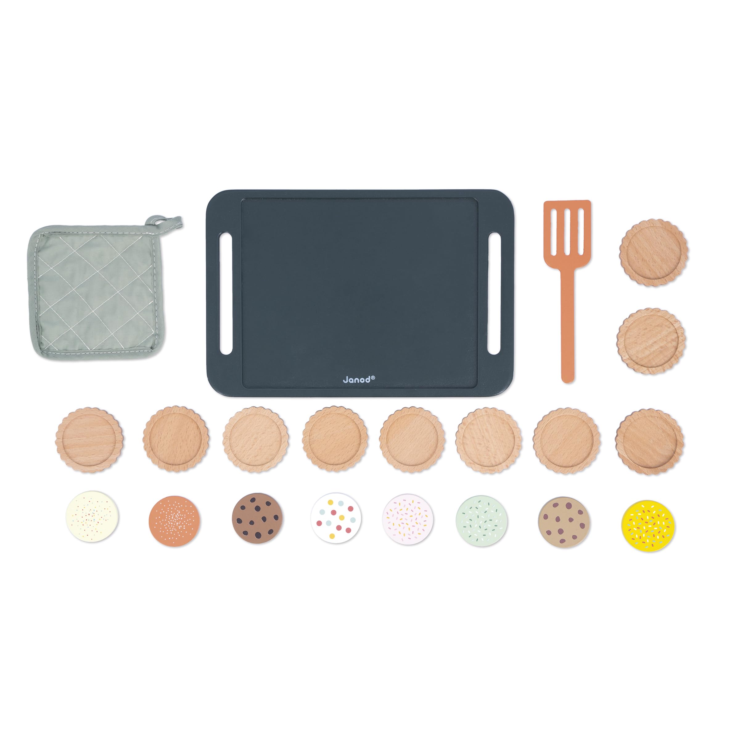 Janod Houten tafel, picknickset voor 4 personen, 25-delig, kartonnen set, keukenaccessoires, ideaal voor kinderen, ontwikkel de verbeelding, vanaf 3 jaar, J06637, J06637
