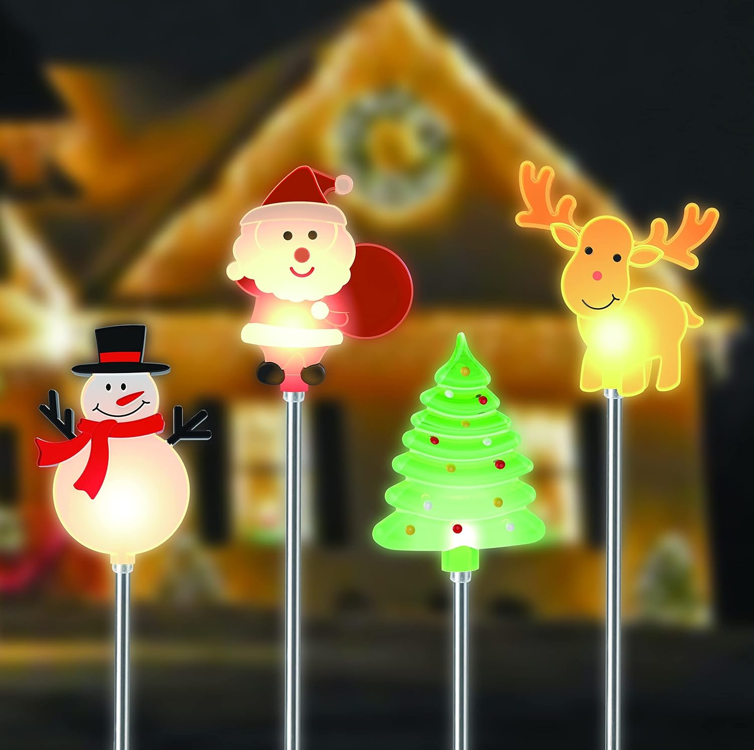 Glintoper 4 Pack Solar Christmas Figurine Lights, Outdoor Lighted