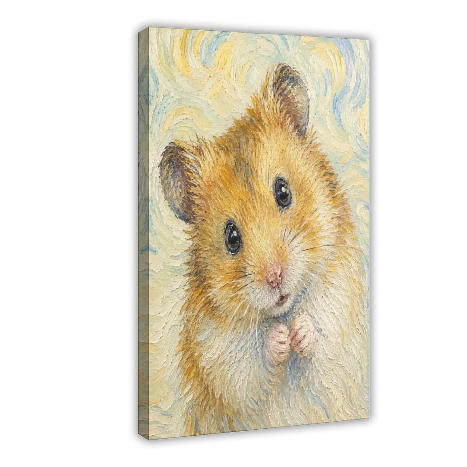 W7c8u2x3 Frame-Style-8 Cute Hamster Portrait Canvas Wall Art, Oil Painting Dorm Decor