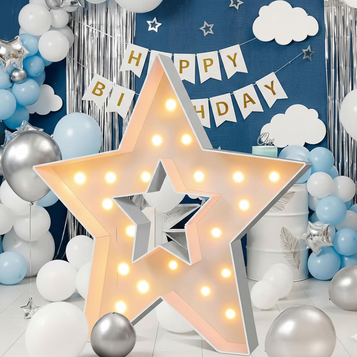 3FT Tall Marquee Light Up Star DIY Pre Cut Frame with Light Foam Marquee Signs Props for Birthday Engagement Baby Shower Decor Movie Night Decorations Party Supplies