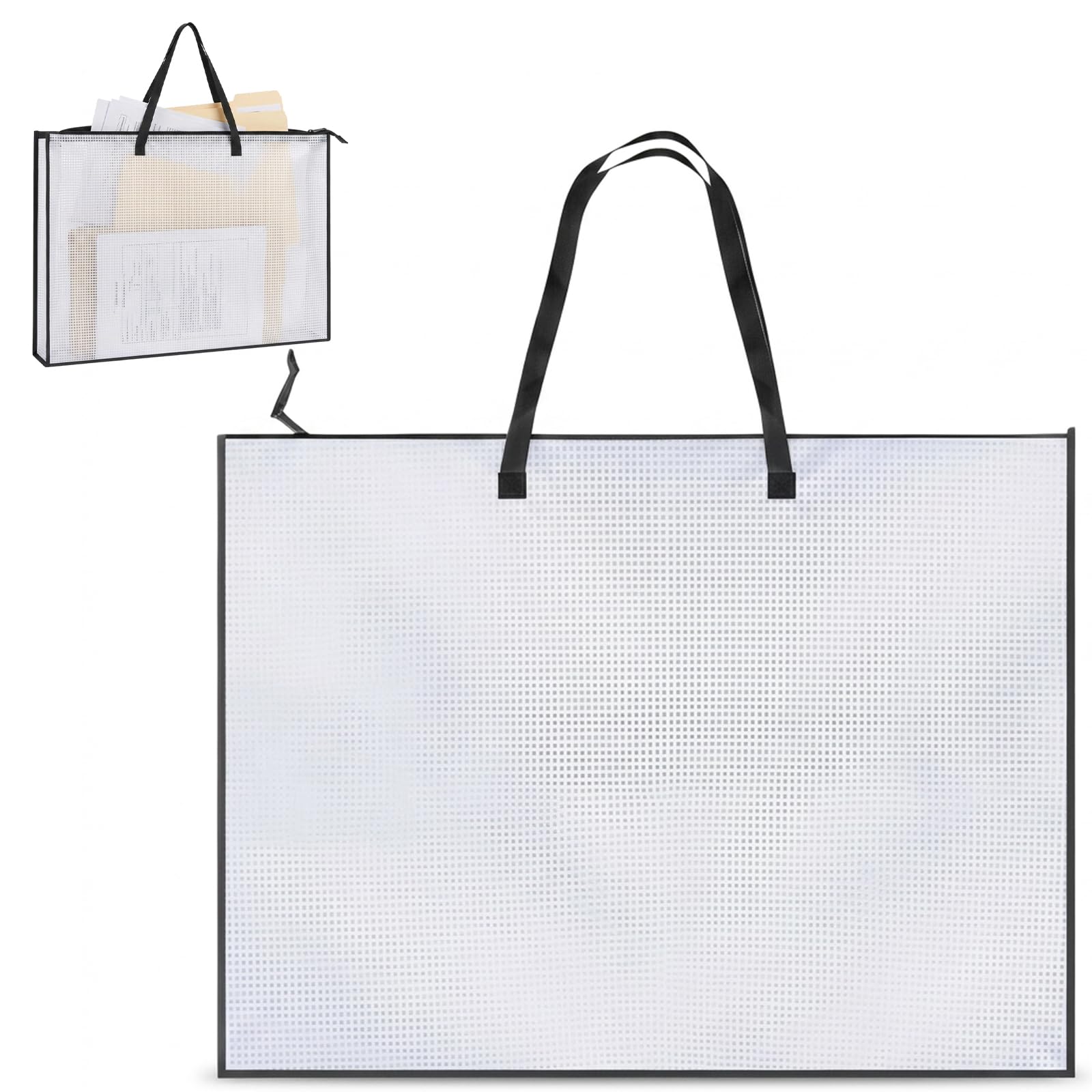 ZeBQrphio A1 Art Folder 90 x 58.5cm Art Portfolio Case Clear Document Storage Bag with Handle, A1 Portfolio Case for Artwork, Drawings, Posters, Teaching Materials, Office and Studio Use