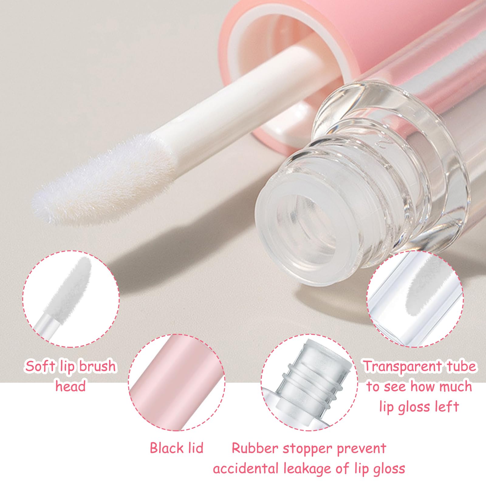 5 1.2ML Lip Gloss Tubes,5 3ML Mini Refillable Lip Balm Bottles,Empty Lip Gloss Tube,with 2 5ML Syringes,Unique Leak-Proof Design,Small and Easy to Carry,Suitable for DIY Lip Gloss,Lipstick (Pink) - Image 3