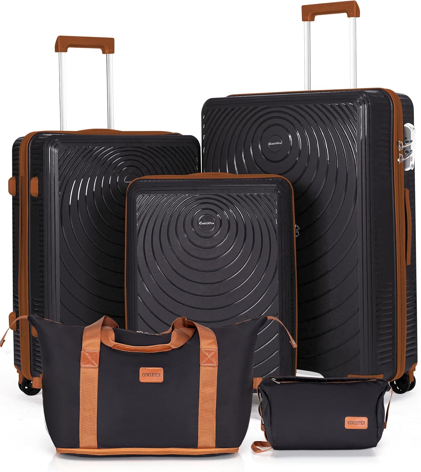 CONCEPTEN Luggage Sets 5 Piece,Lightweight,Impact-Resistant,Wear-Resistant Suitcases with Wheels, Hardshell Suitcase Set with Spinner Wheels, PP Carry on Luggage Set with TSA Lock, Travel Luggage