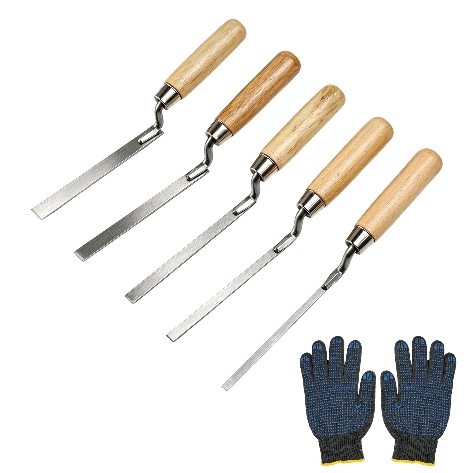 6 Pcs Stainless Steel Pointing Trowel Set, 6/8/10/12/15 mm Finger Pointing Tool with Work Gloves, DIY Brick Gap Repair Mortar Joint Tool Kit for Masonry, Patio, Wall Restoration