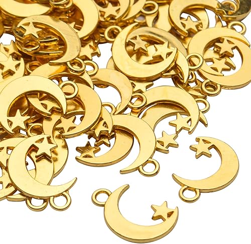 Miniatura 4 de Jdesun 100 dijes de aleación de oro con forma de luna y estrella para hacer joyas y manualidades