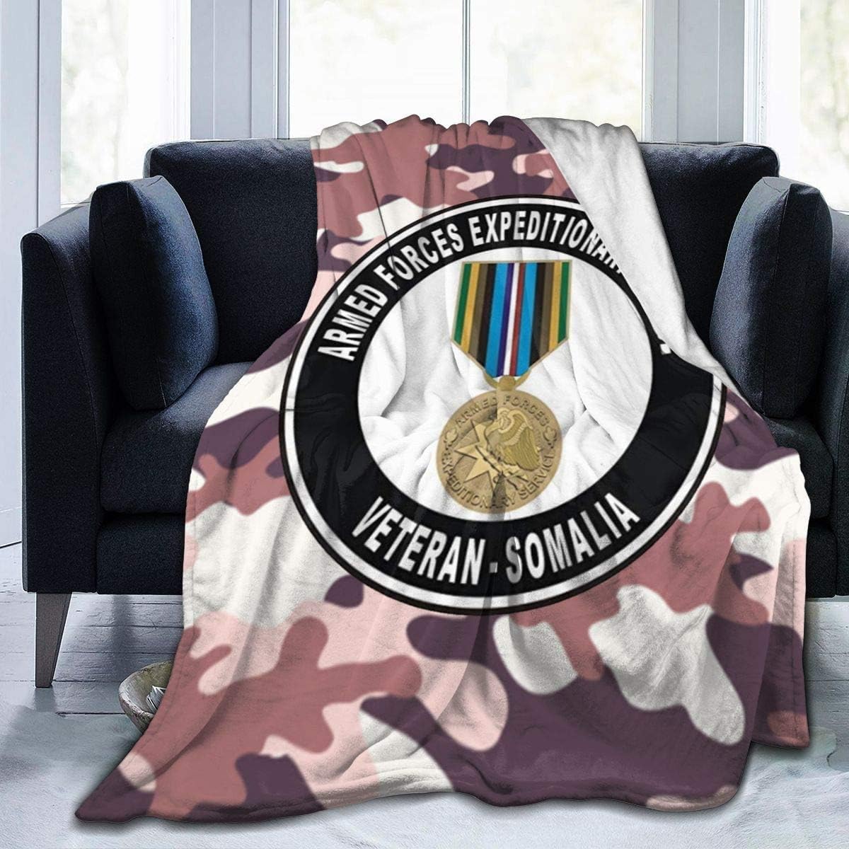 Microfleece Throw Blanket Armed Forces Expeditionary Medal Somalia Decal Military