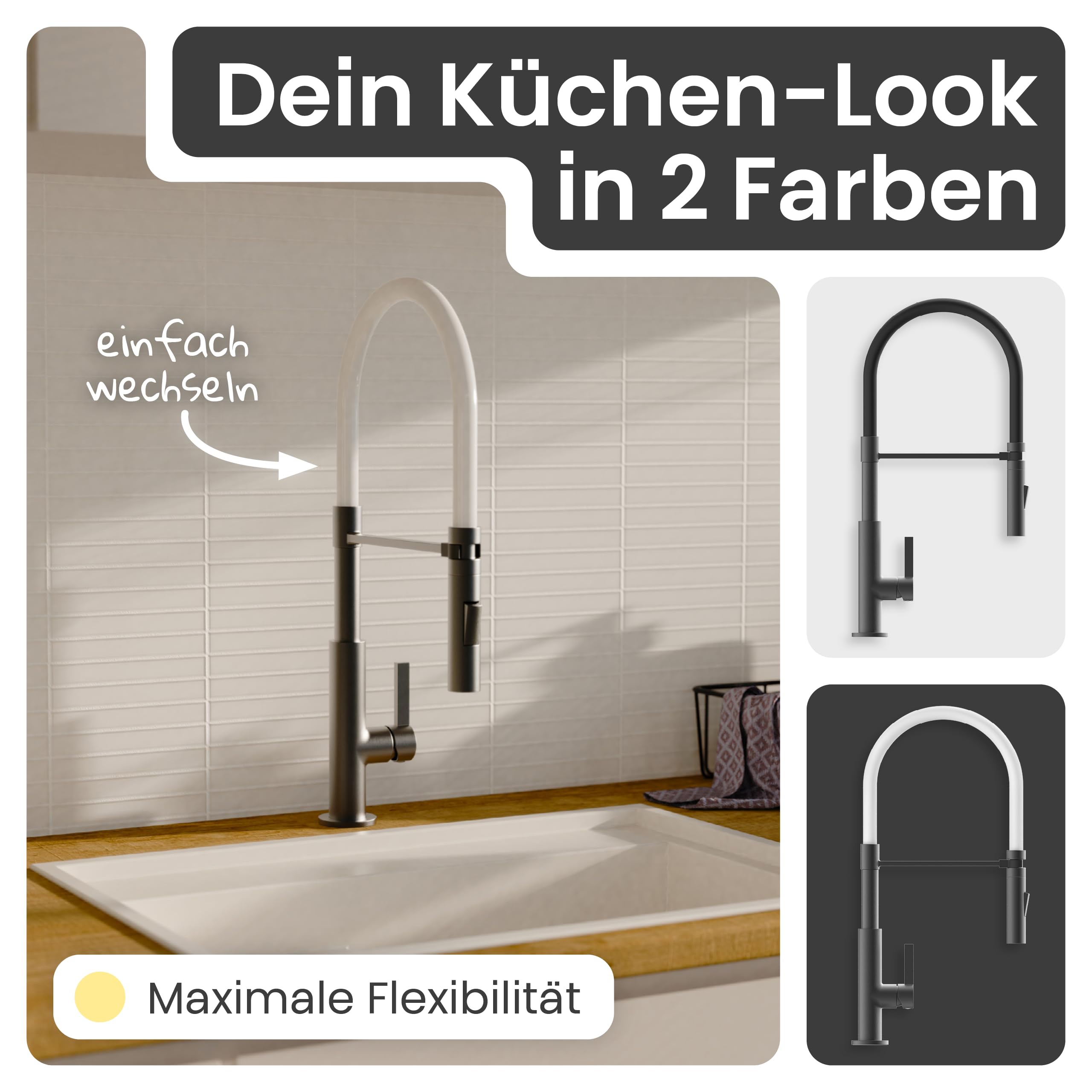 instmaier Nova | Küchenarmatur mit flexibler Geschirrbrause | Graphit matt | Wasserhahn Küche 360° schwenkbar | Spültischarmatur mit 2 Strahlarten | Mischbatterie