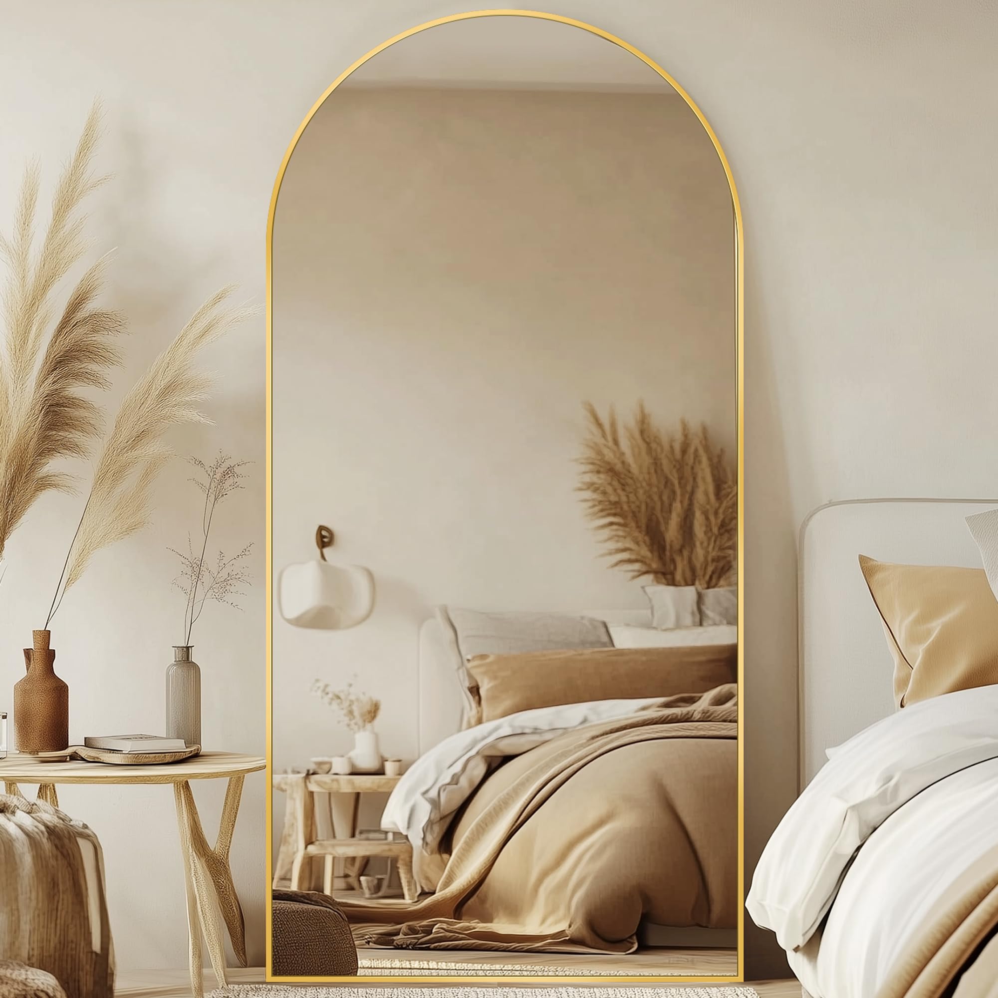 Photo 1 of Homsion Full Length Mirror, 77"x38" Oversized Arched Mirror Large Standing Mirrors, Tall Mirrors Body Floor Mirror for Bedroom Living Room Aluminum Frame, Gold