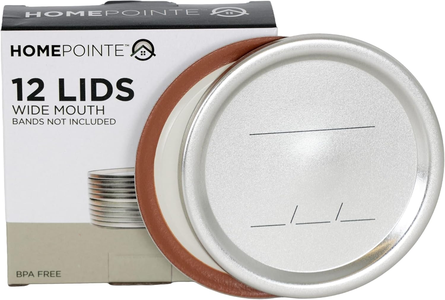 HomePointe Canning Lids, Wide Mouth Mason Jar Lids, Fits Wide Mouth Glass Jars, Food Preservation for Canning Pickling and Storage (144 Lids [12 Packs of 12])