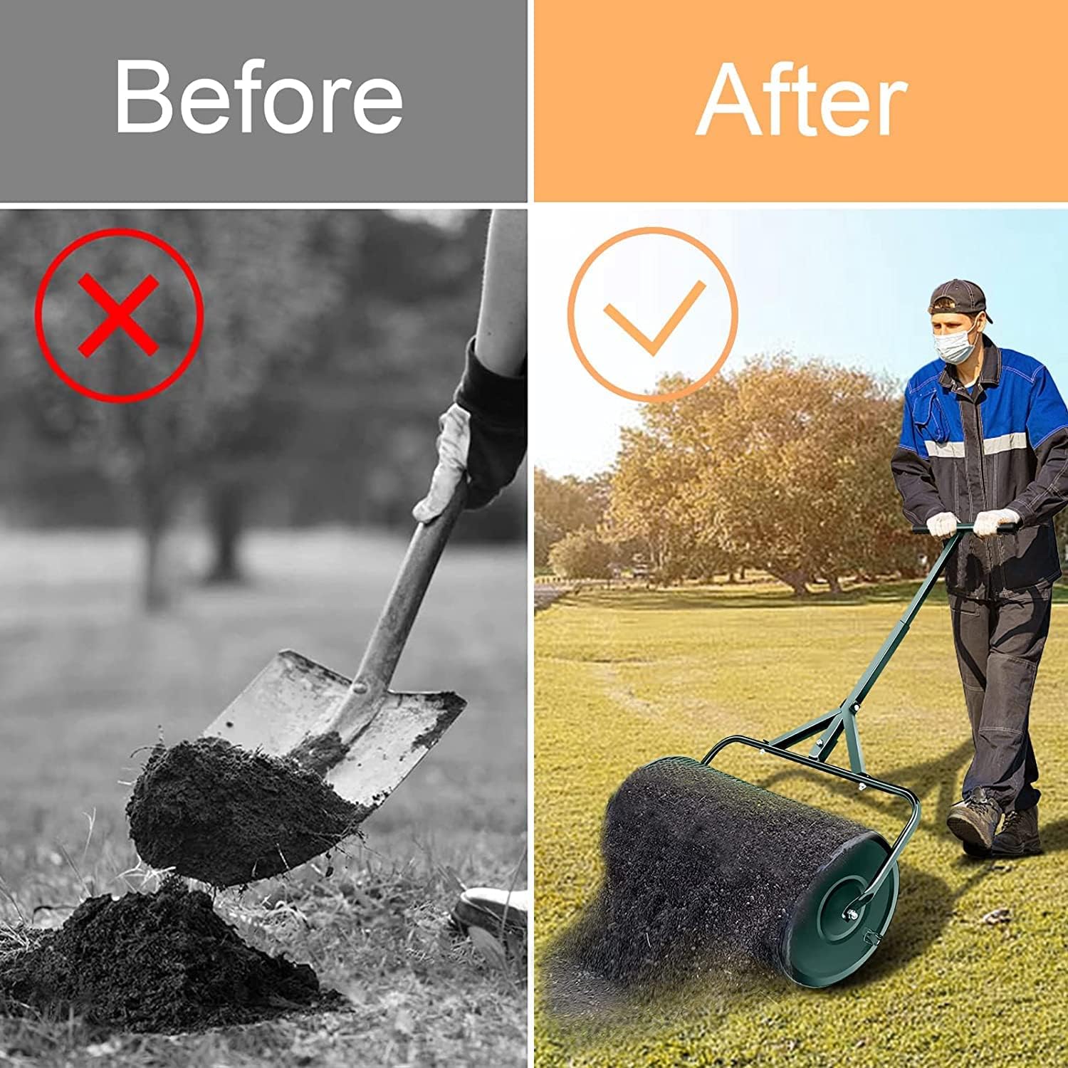 Lawn & Garden Spreader, Compost Spreader with Upgraded Side Clasps, 27 Inch Peat Moss Spreader and Compost Spreader, Heavy Duty Metal Mesh Basket Push Spreader