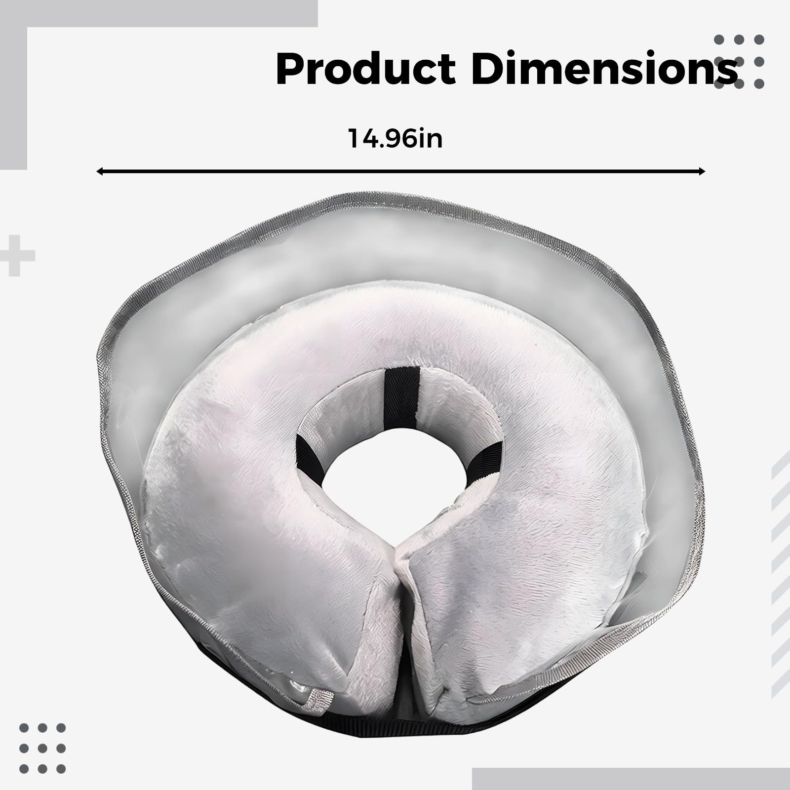 Aufblasbares Erholungshalsband für Haustiere, Größe L, 38 cm, Donut-Halskragen in Grau mit transparenter Schutzscheibe, weicher Stoff, Verstellbarer Leckschutz für Tiere