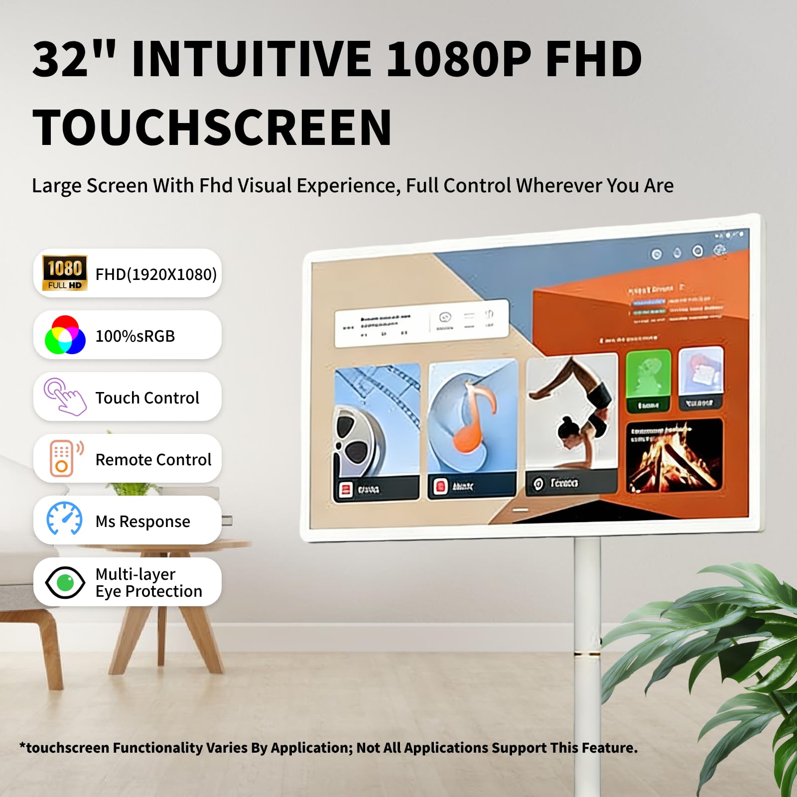 TV Portatile su Ruote | 23,8"/32" Touchscreen 1080P | Batteria 10000/15000mAh | 8 GB + 128 GB | Android 13 | con Telecomando | Fotocamera 13 MP | per Home Theater, Fitness, apprendimento 32"