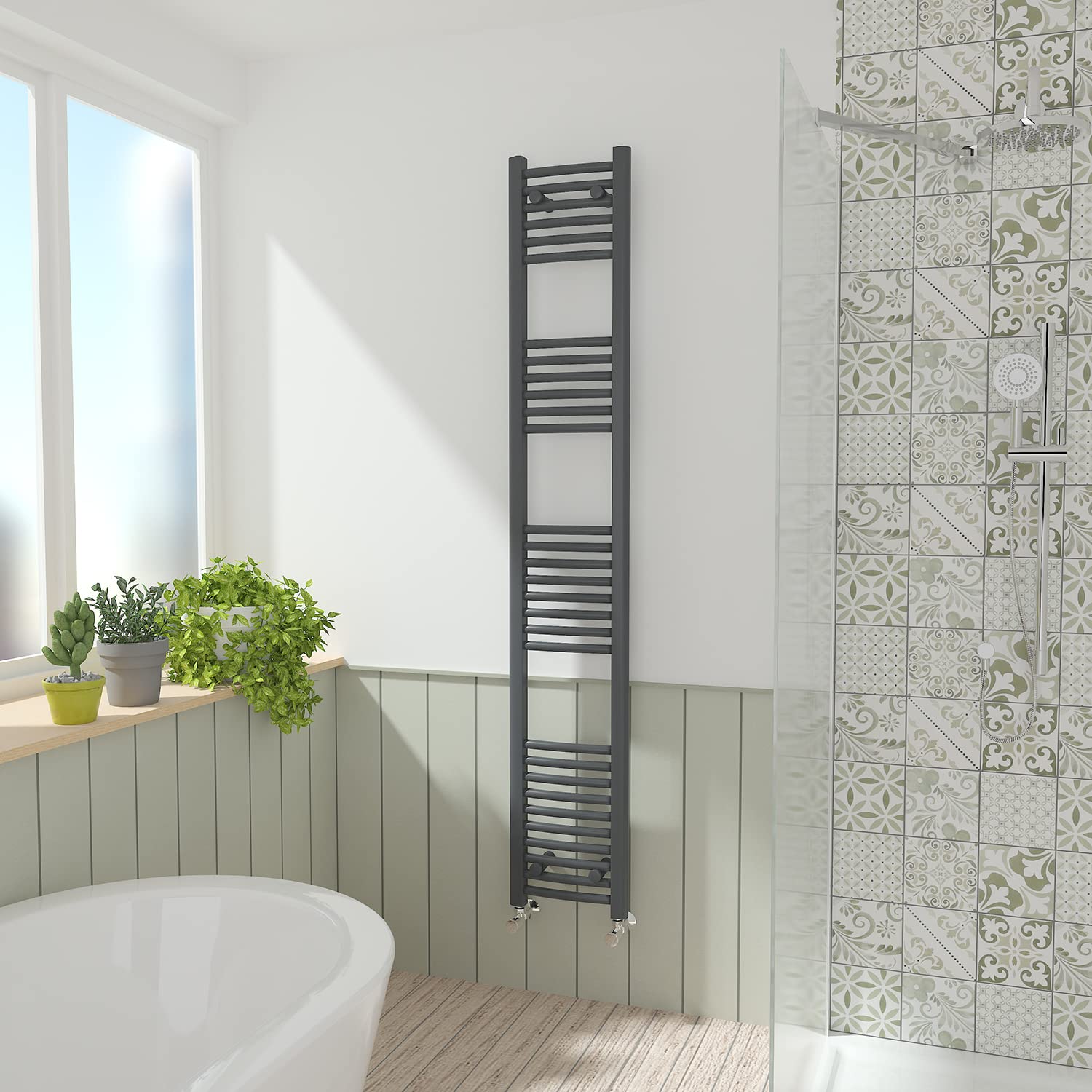 NRG Anthracite Curved Central Heating Towel Rail Bathroom Heated Rad Radiators Ladder Warmer - 1800×300mm