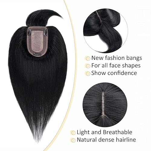 Miniatura 4 de Rich Choices Postizo de Cabello Humano 100% Real con Flequillo - Postizo de Cabello Remy Real para Mujeres con Adelgazamiento en la Parte Superior,