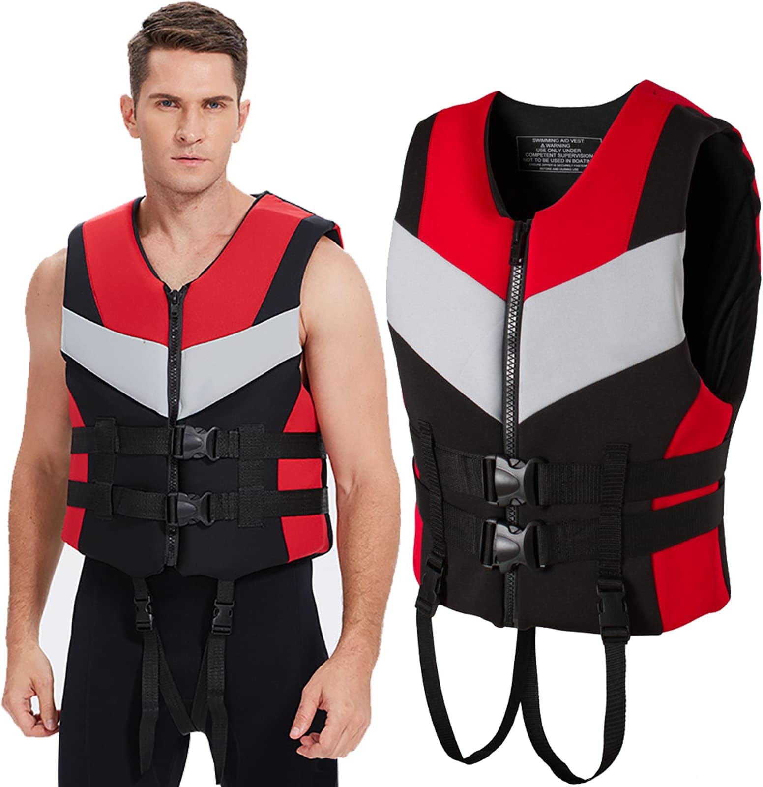 Jjtsxd Adult Life Jackets Vest, Adjustable Buoyancy Aid Vest, Neoprene Floatage,Watersports,Kayaking,Paddle Boarding,Fishing,Surfing,Swimming,Rafting, XL(78-90KG),red