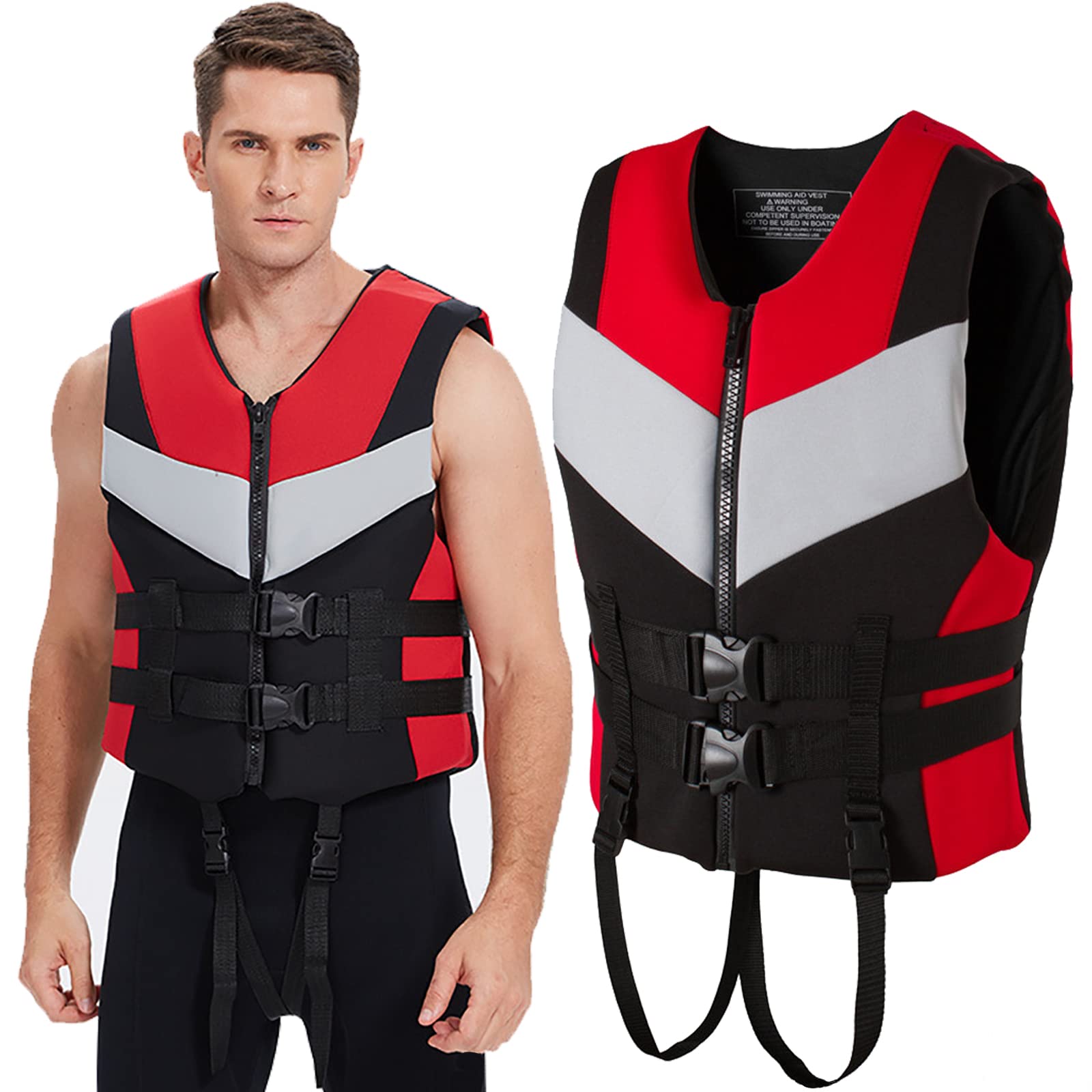 Jjtsxd Adult Life Jackets Vest, Adjustable Buoyancy Aid Vest, Neoprene Floatage,Watersports,Kayaking,Paddle Boarding,Fishing,Surfing,Swimming,Rafting, XL(78-90KG),red