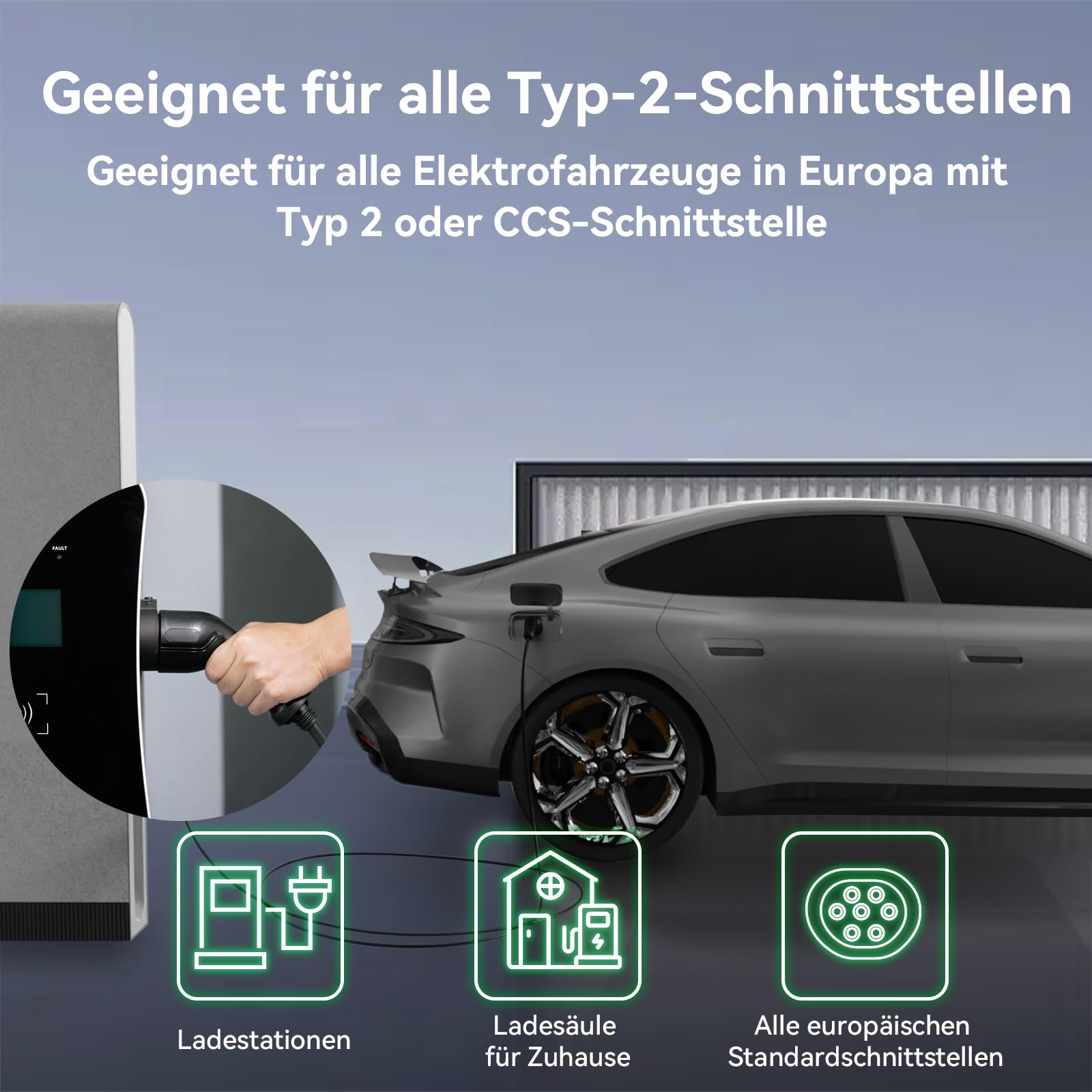 Fullwatt Typ 2 Ladekabel 11KW 10M 16A 3-Phasig mit Tragetasche | Ladekabel Elektroauto Typ 2 Kompatibel mit Model S/3/X/Y, für E Auto EV/PHEV, Schwarz