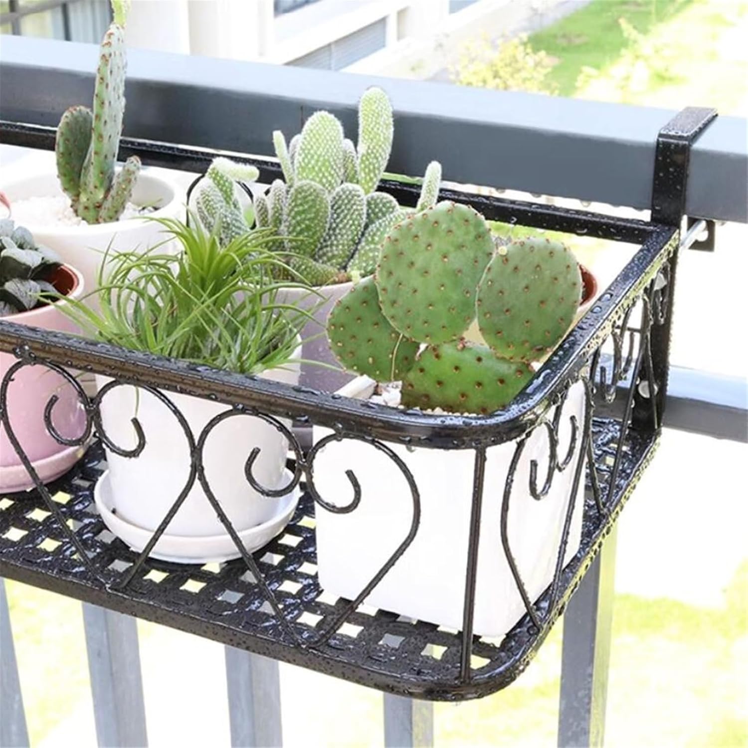 Plant-Racks Black/Brown/White Iron Flower Stand – Hanging Planter Shelf for Living Room Balcony Railing – Practical Display Stand for Flower Pots(Brown,25 * 60 * 12cm)