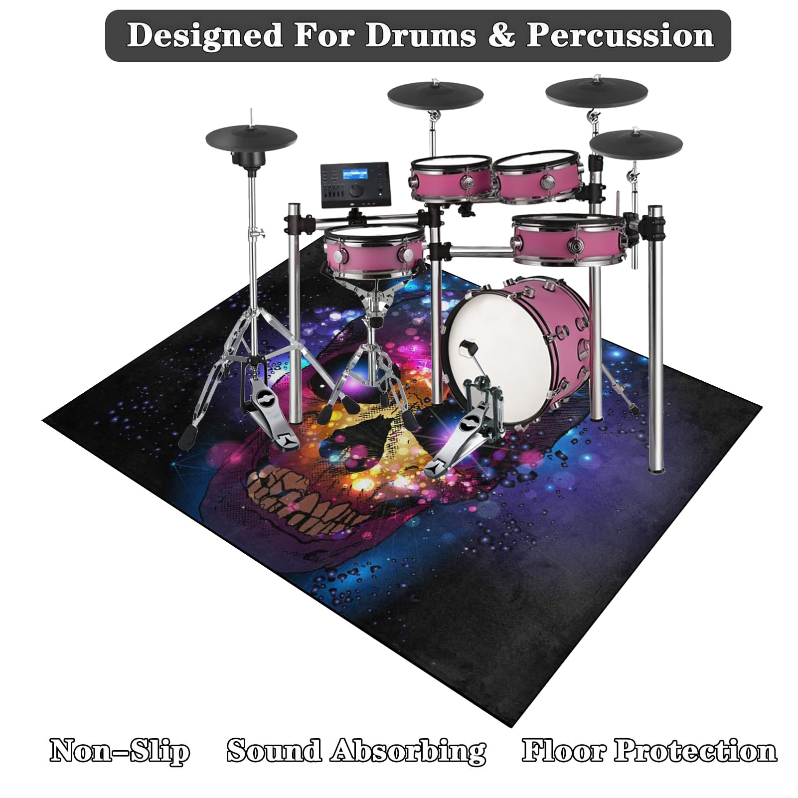 Professioneller Drum Teppich 140 x 120 cm, Schlagzeug Teppich, rutschfeste Drum Rug, Schallschutz Trommelmatte, Professionelles rechteckiges elektronisches Jazz Schlagzeug Kit