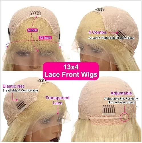 Miodowy blond Body Wave Koronkowa peruka z przodu Peruka ludzki włos 613 Peruka z ludzkich włosów 180% Gęstość 13x4 HD 613 Koronkowa peruka z przodu 10A Brazylijska peruka blond Ludzki włos dla kobiet