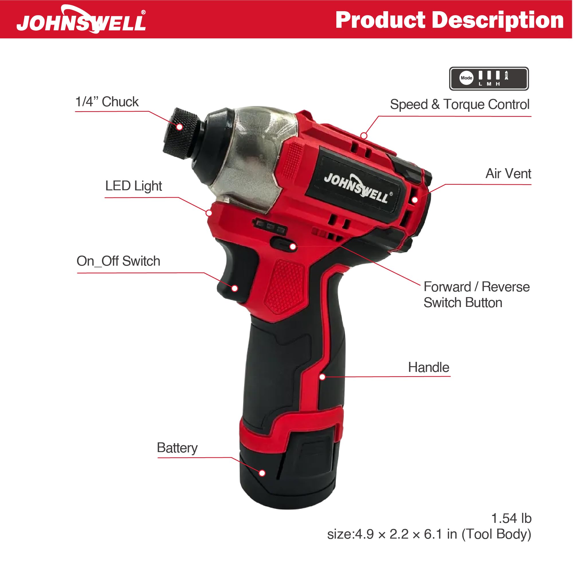JOHNSWELL 12V Brushless Drill & Impact Combo Kit -6 JOHNSWELL 12V Brushless Drill & Impact Combo Kit -6