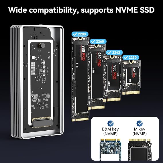 ANYOYO 40Gbps M.2 NVMe SSD Enclosure with Cooling Fan, Aluminium Alloy Enclosure Compatible with Thunderbolt 4/3/USB4, Support M/B+M Key SSD, Tool-Free Installation