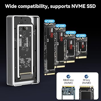 ANYOYO 40Gbps M.2 NVMe SSD Enclosure with Cooling Fan, Aluminium Alloy Enclosure Compatible with Thunderbolt 4/3/USB4, Support M/B+M Key SSD, Tool-Free Installation