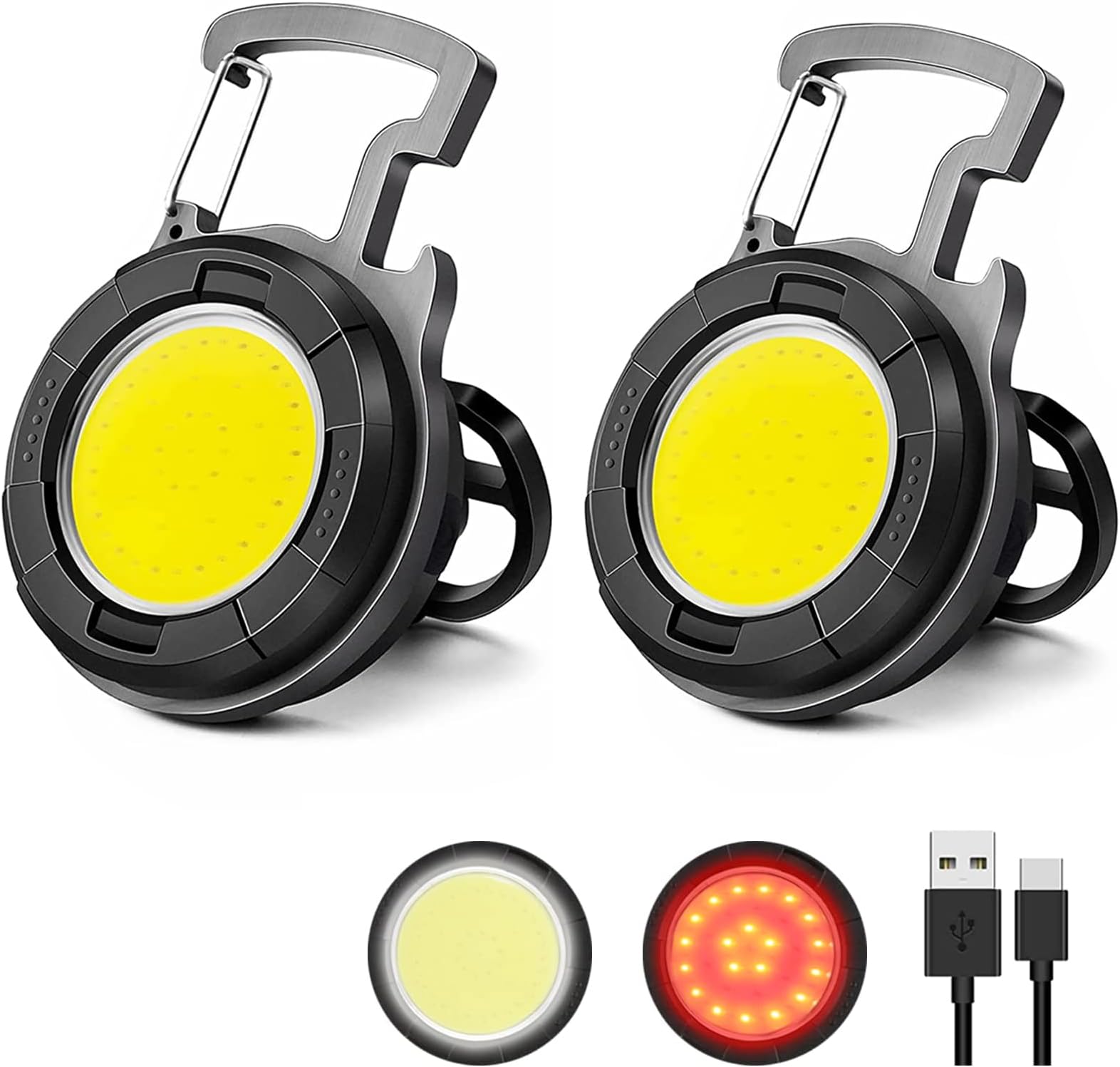 2 Pack COB Small Keychain Work Light,1000Lumens Bright Rechargeable