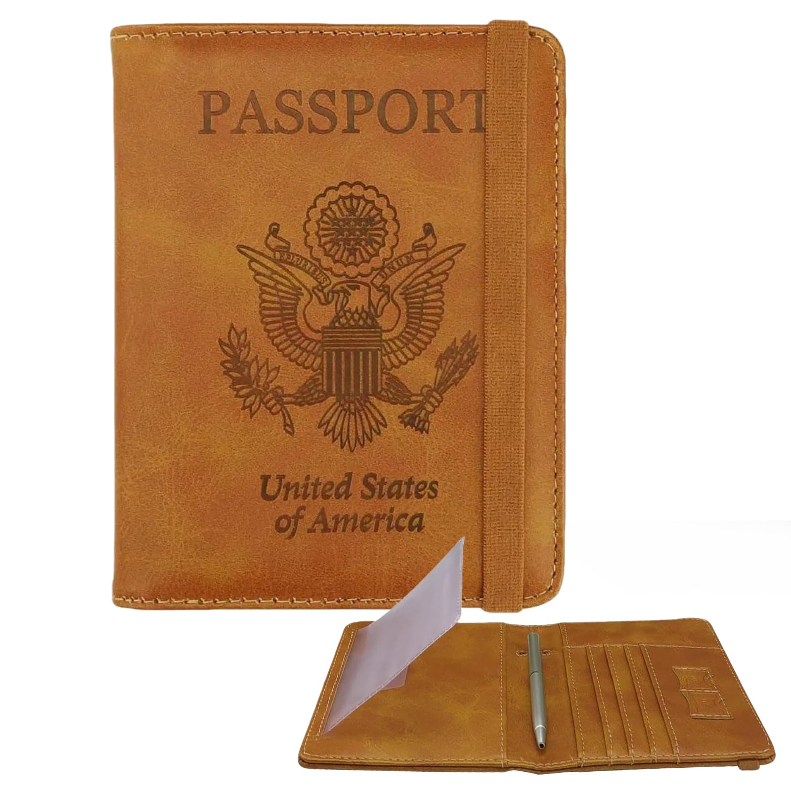 WALNEW Passport Holder for Travel, RFID Passport Cover Wallet for Women Men, PU Leather Passport Book Card Holder Case with Pen (Upgraded,