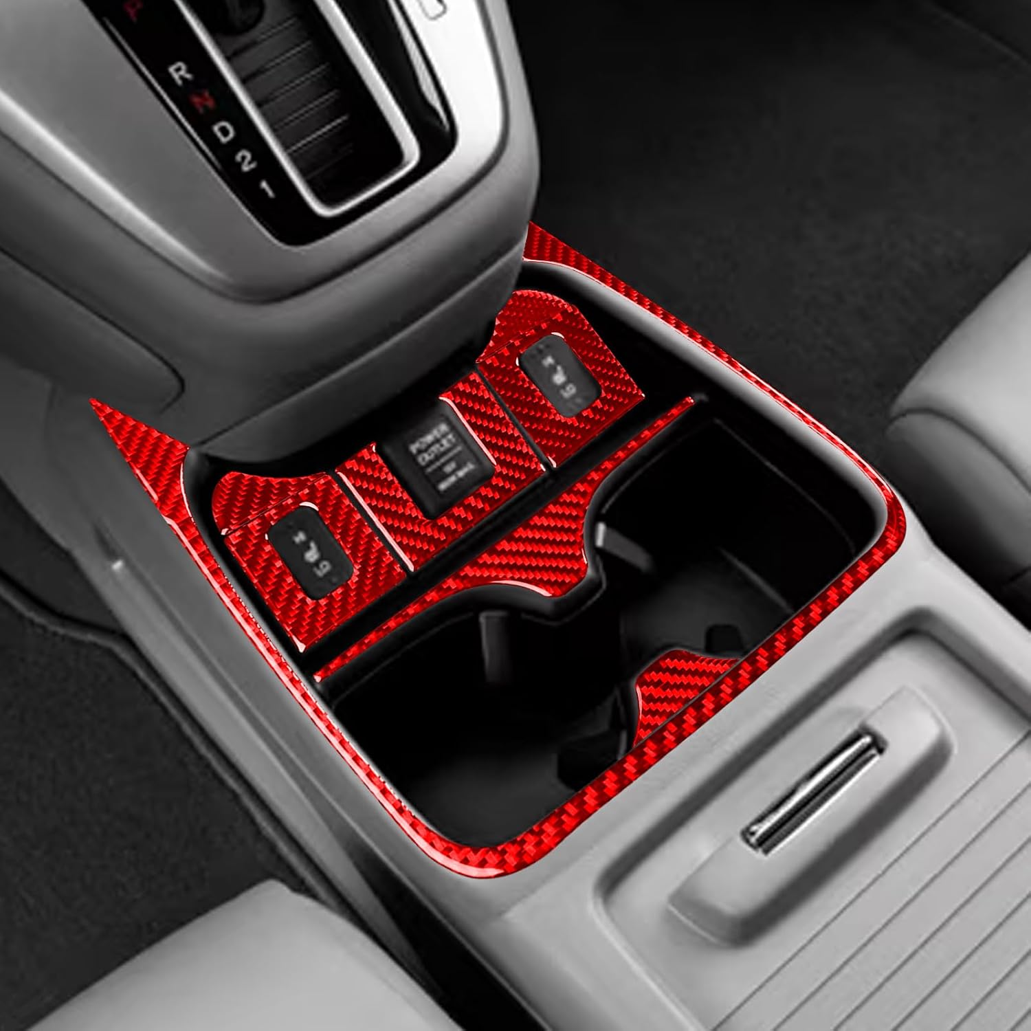 Real Bright Red Carbon Fiber Car Center Console Water Cup Holder Panel Decoration Trim Sticker Auto Interior Accessories Compatible with Honda CRV CR-V 2012 2013 2014 2015 2016