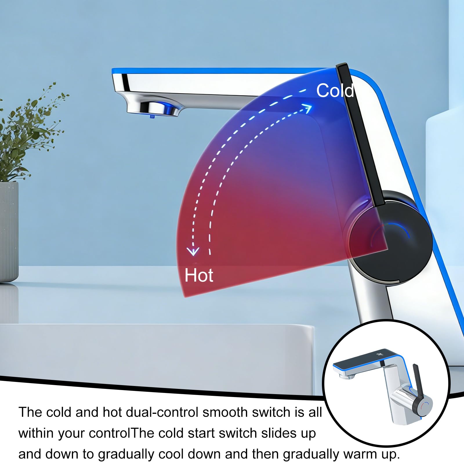 Kran łazienkowy z wyświetlaczem temperatury LED, armatura łazienkowa, armatura umywalkowa z mosiądzu, bateria mieszakowa do łazienki z wylewką, wysokość 130 mm, platerowana elektrycznie, kolor