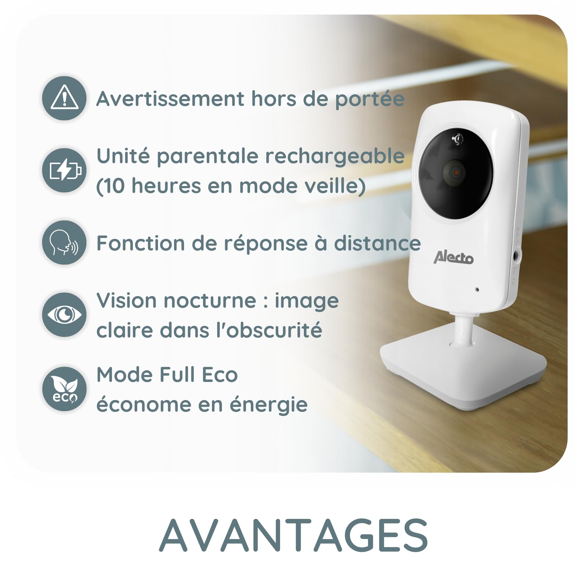 Alecto DVM-64 Babyphone vidéo - moniteur avec caméra et écran 2,4", audio bidirectionnel, vision nocturne, thermomètre intégré, extensible jusqu’à 4 caméras, connexion sécurisée