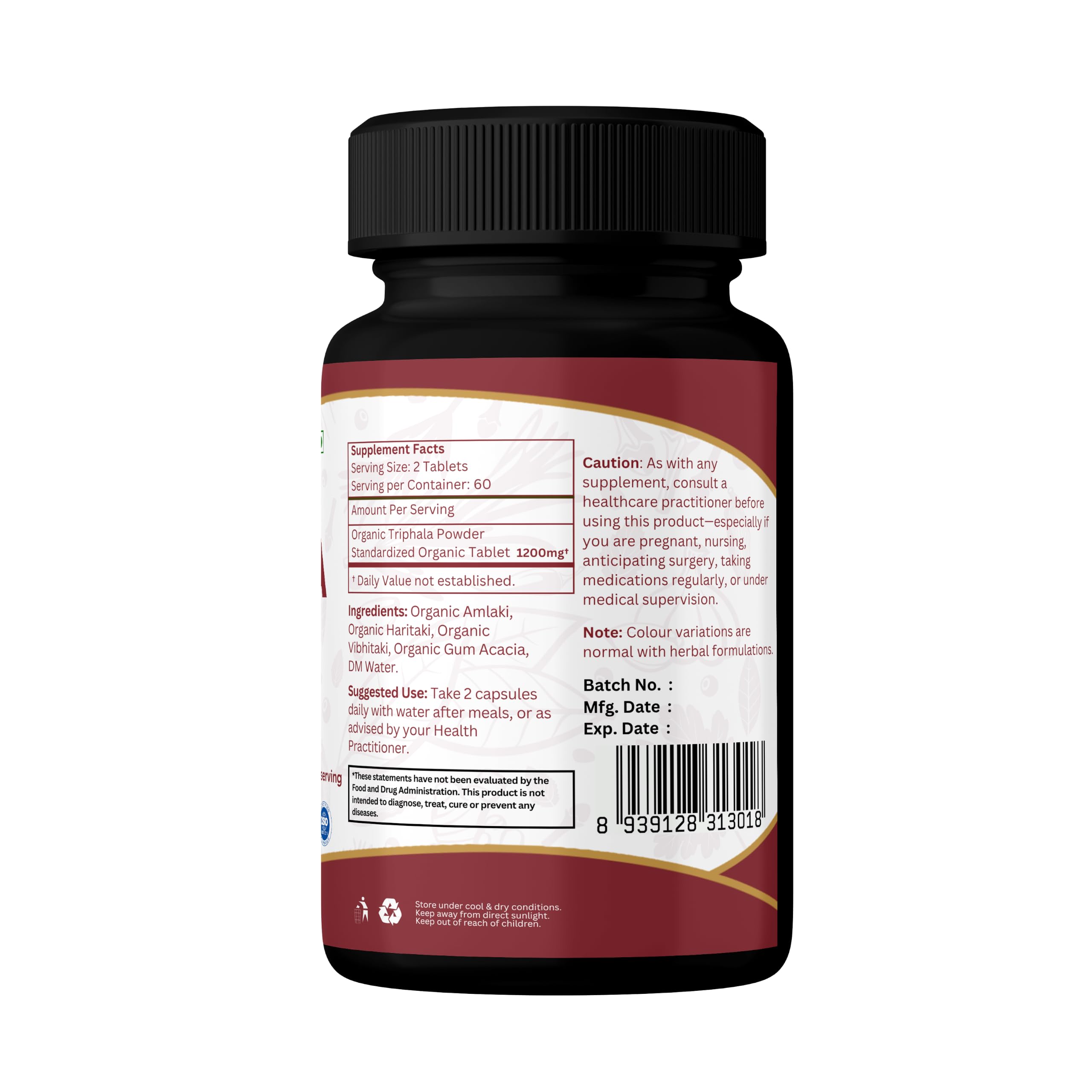 ORGANIC SPREE Triphala 120 Tablets - Supports Digestion, Occasional Bloating & Colon Cleanse* - Amla, Haritaki & Bibhitaki - 60 Days Supply - USDA Organic, GMP, HACCP Certified — Amazon image 10