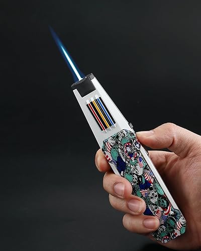 Jet Flame - Encendedor de butano recargable, resistente al viento, con regalo para parrilla, camping, barbacoa, butano no incluido