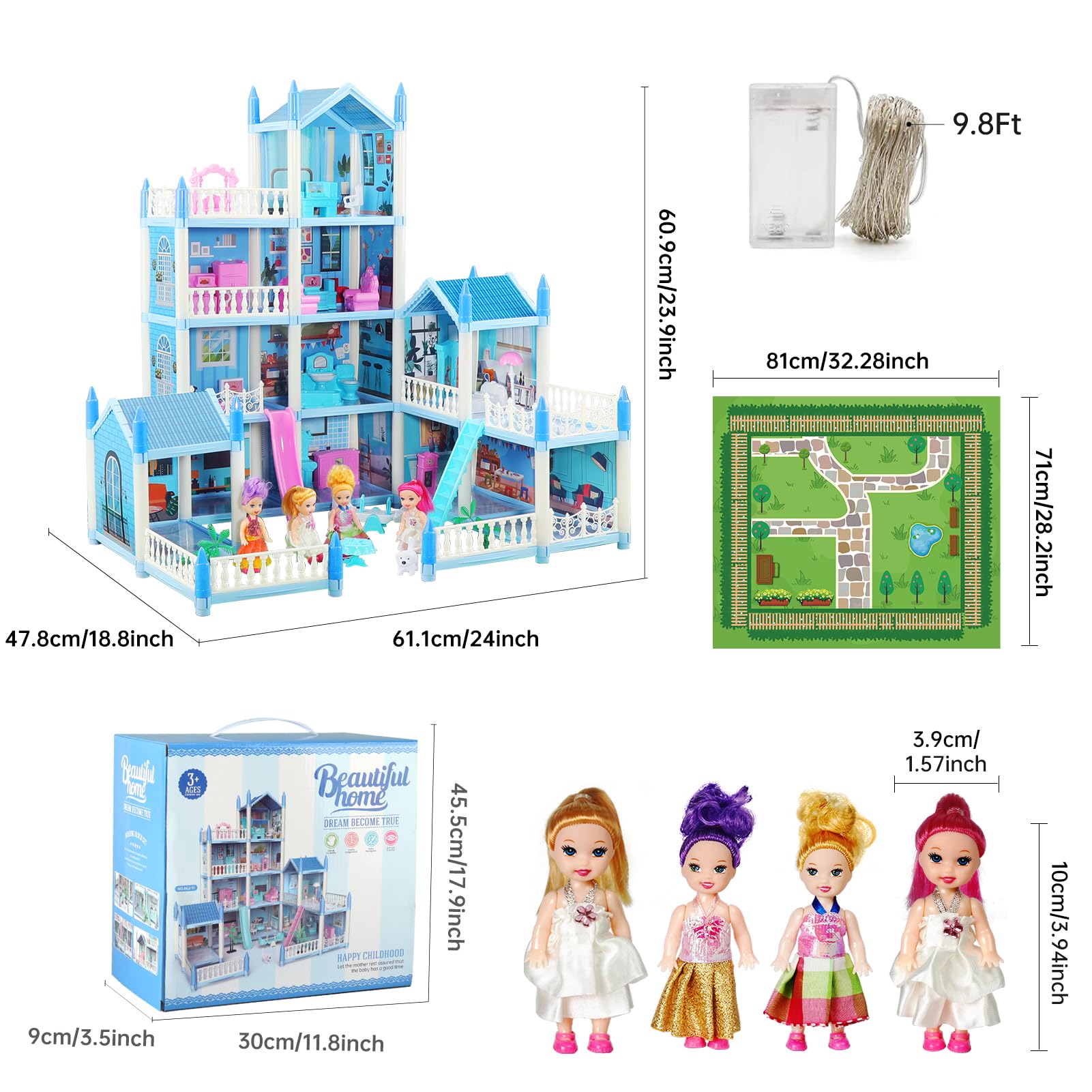 Casa dei Sogni con Bambola e Luci,Regalo Bambina 3-7 Anni Giocattoli,Casa delle Bambole Giocattoli per Ragazze