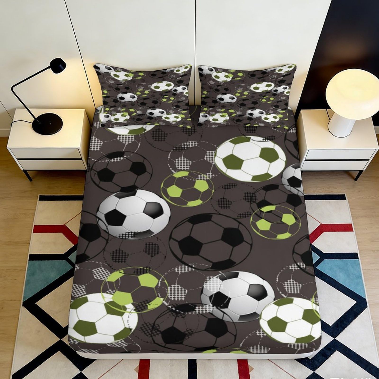 Jwndfkpvxzgl Style-3 3D Printed Football Soccer Fitted Sheet Microfiber Soft Black White Green Bed Cover For Bedroom Dorm Mattress Protection Decor 90X200x25cm