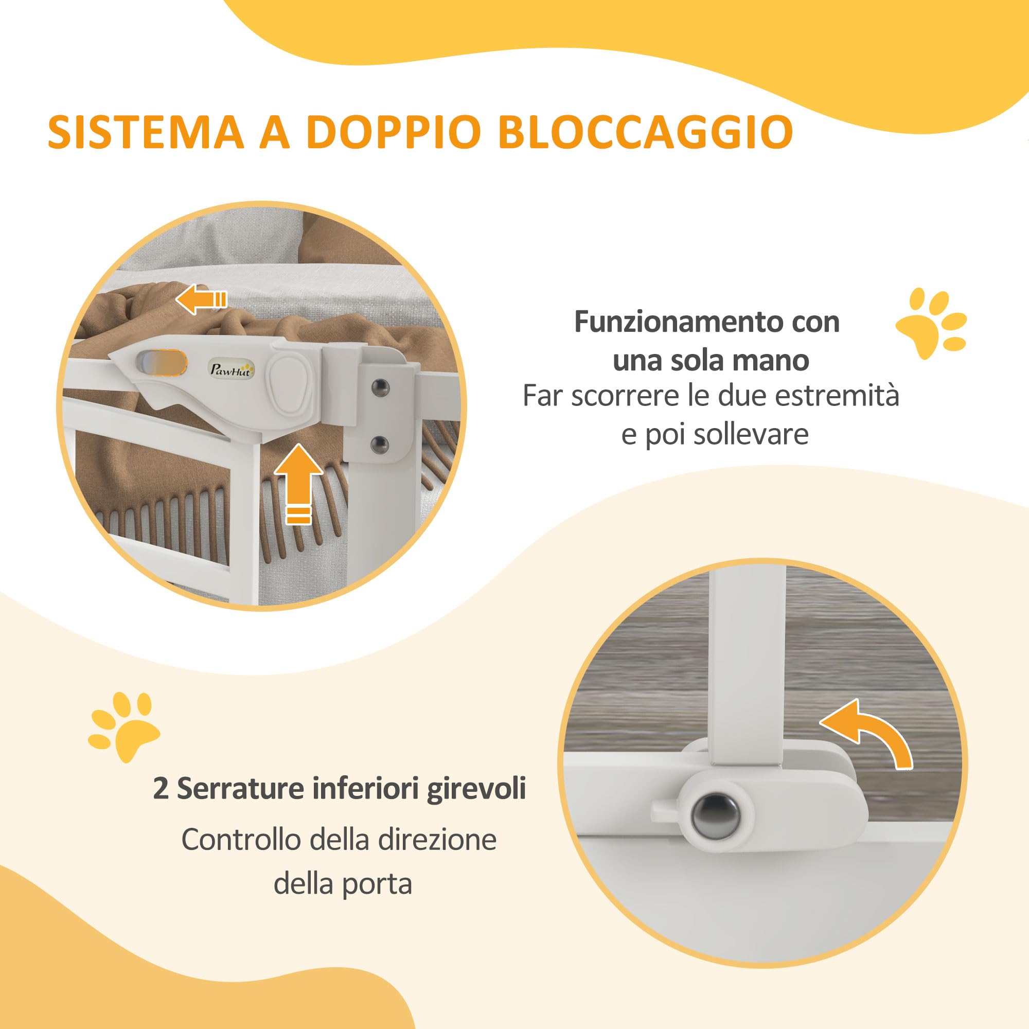 PawHut Cancellino per Cani taglia Piccola e Media Estensibile con Chiusura Automatica, Cancelletto di Sicurezza in Acciaio e PA, 74-80x76 cm, Bianco