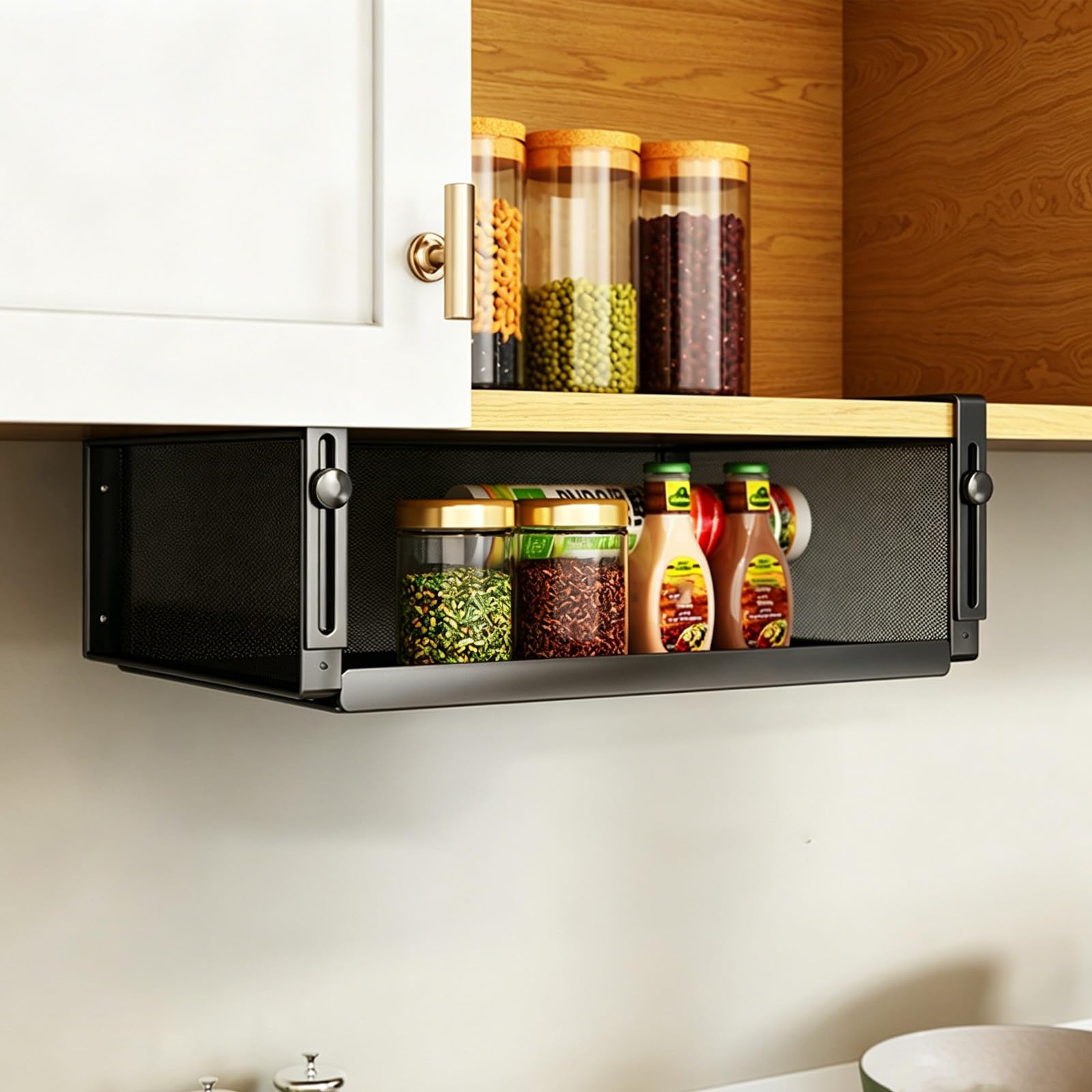NCONCO Under shelf storage, 15.2x10x4.5 Inch Black Carbon Steel Under Shelf Basket with Adjustable Hooks, Multi Purpose Hanging Storage Organiser for Kitchen Pantry Laundry and Office