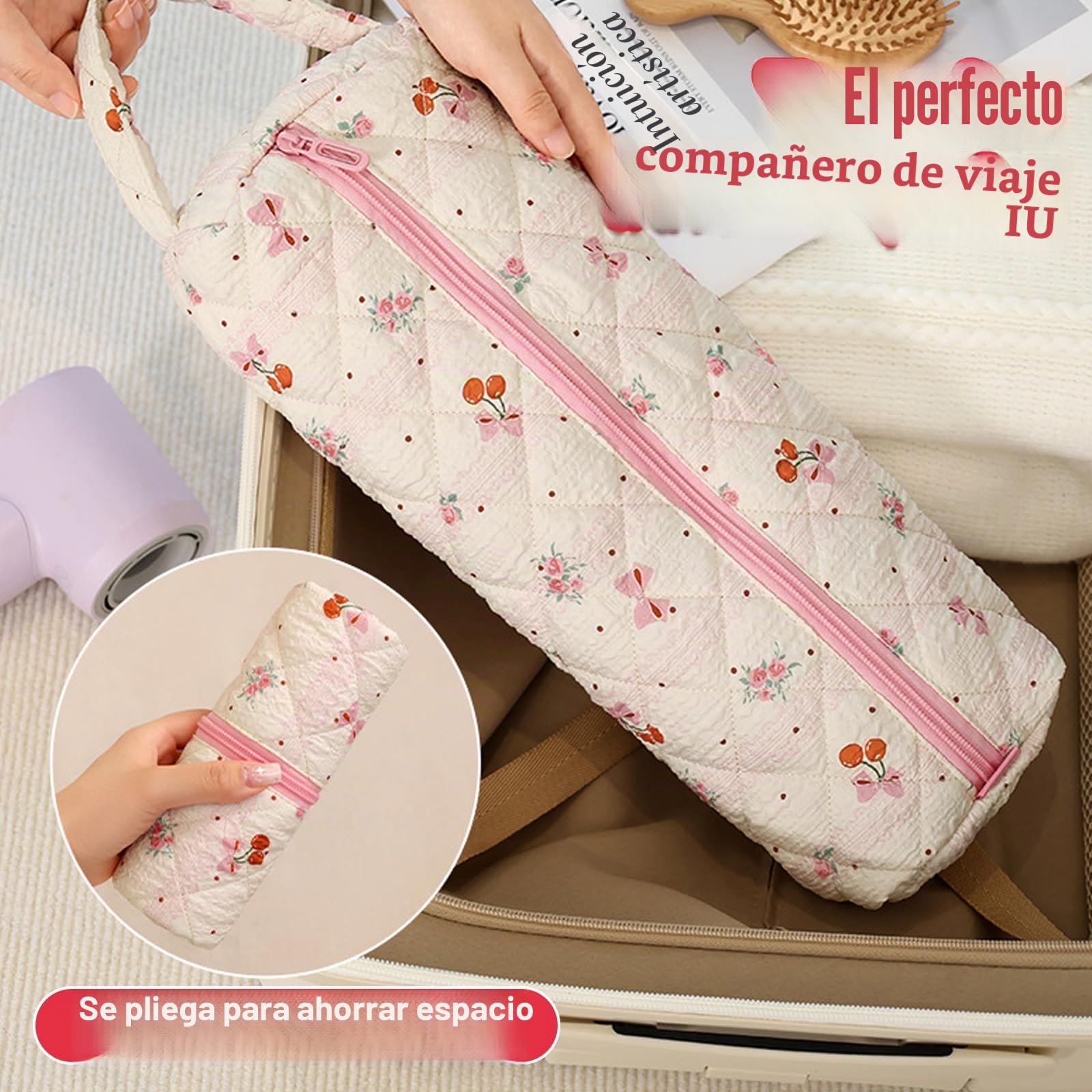 Rosa Claro Floral Bolsa De Almacenamiento De Viaje para Secador De Pelo, PortáTil Funda Plancha Pelo Y Rizador, Ligera Bolsas Viaje para Airwrap Styler Herramientas De PeluqueríA Organizador