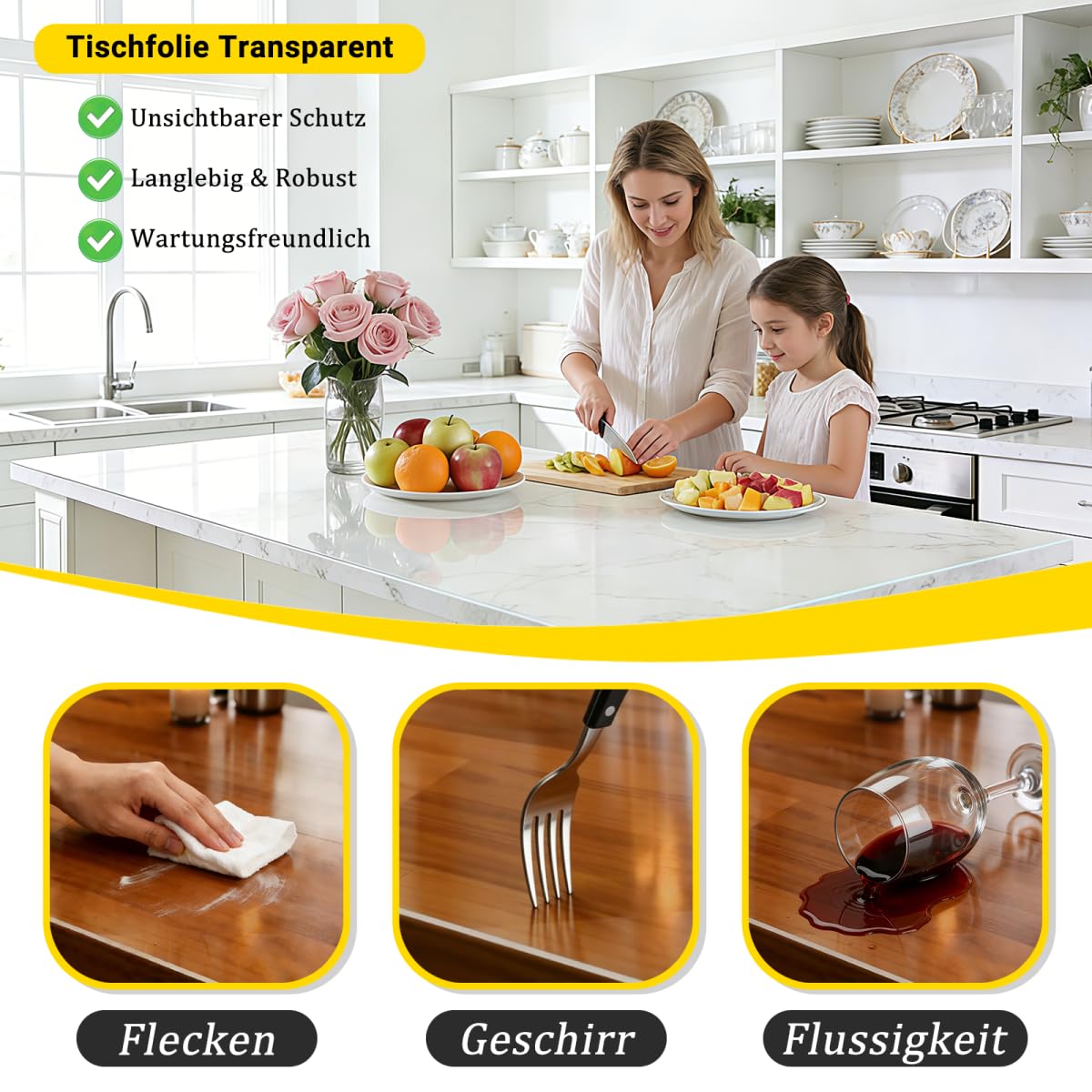 Longing Home Glasklare PVC Tischdecke 2mm 90 x 220 cm | Transparente Tischfolie hitzebeständig, geruchsfrei & kratzfest, wasserdicht & abwaschbar für Esstisch, Wohnzimmer & Outdoor
