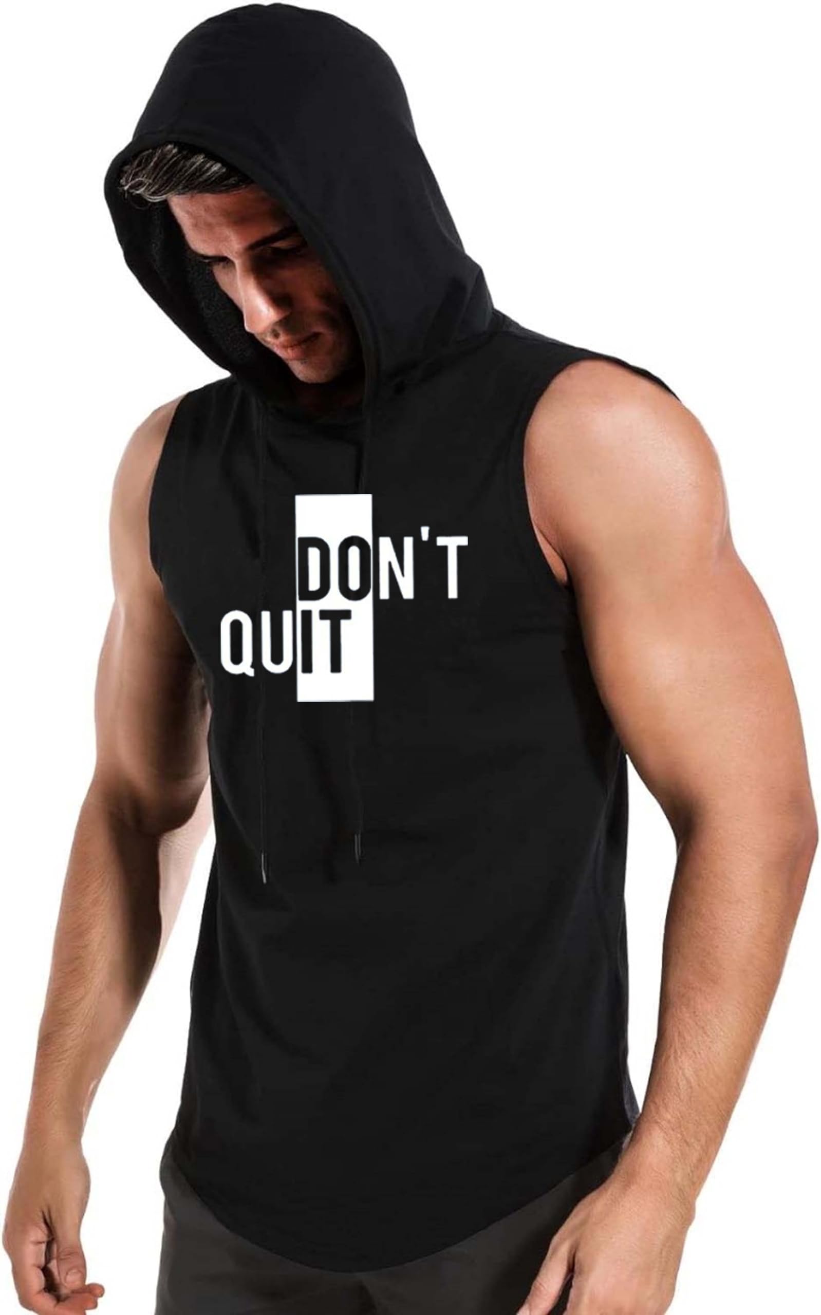 hit square Don't Quit Polyster Gym/Sports Hood T-Shirt for Men-picture-18
