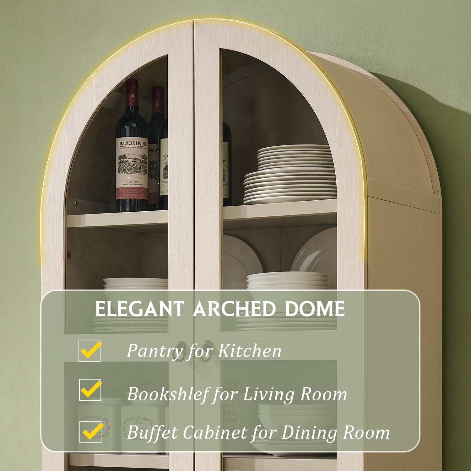 71" Tall Arched Kitchen Pantry Cabinet, Wood Kitchens Storage Cabinets with 2 Large Drawers and Adjustable Shelves, Modern Farmhouse Versatile Cupboard for Kitchen, Dining Room, Bathroom, Cream