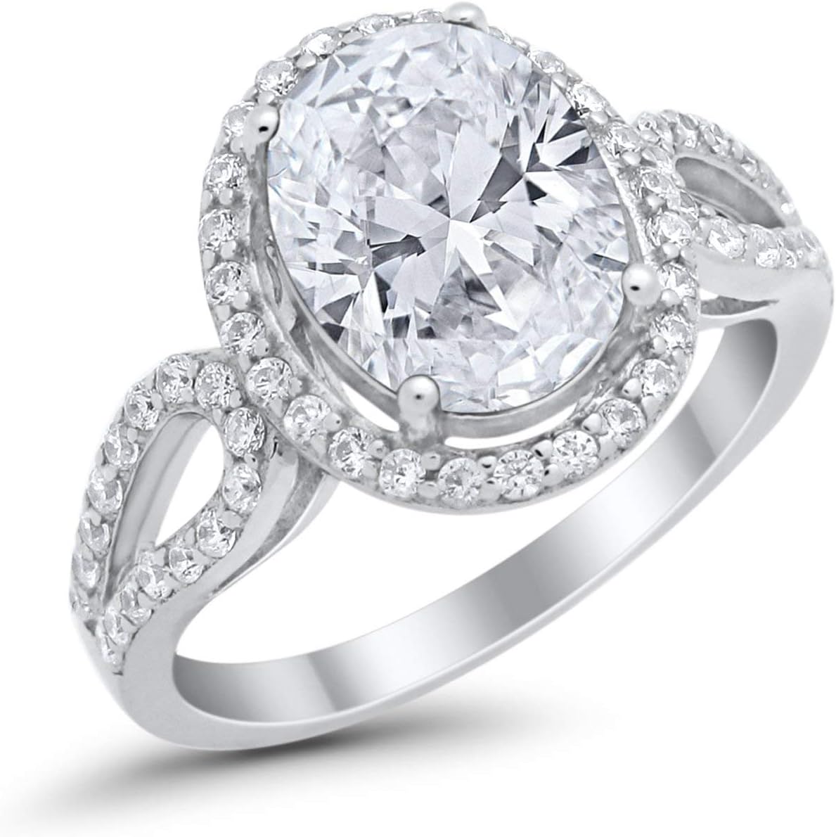 Blue Apple Co. Halo Art Deco Oval Wedding Engagement Cocktail Ring Simulated Cubic Zirconia 925 Sterling SilverSize-4